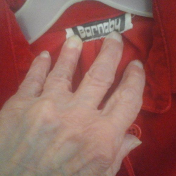 Barnaby Red Velveteen Button Front Jean Shirt Jacket      Size S - Picture 2 of 3